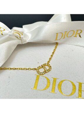 Dior Clair D Lune CD Logo Necklace Rhinestone
